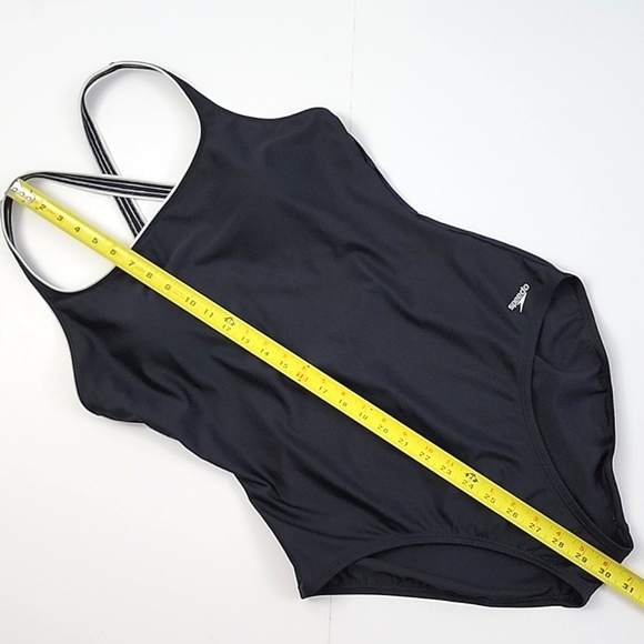 Speedo Women's Black One Piece Swimsuit White Trim Criss-Cross Straps Size 16 - Picture 10 of 14